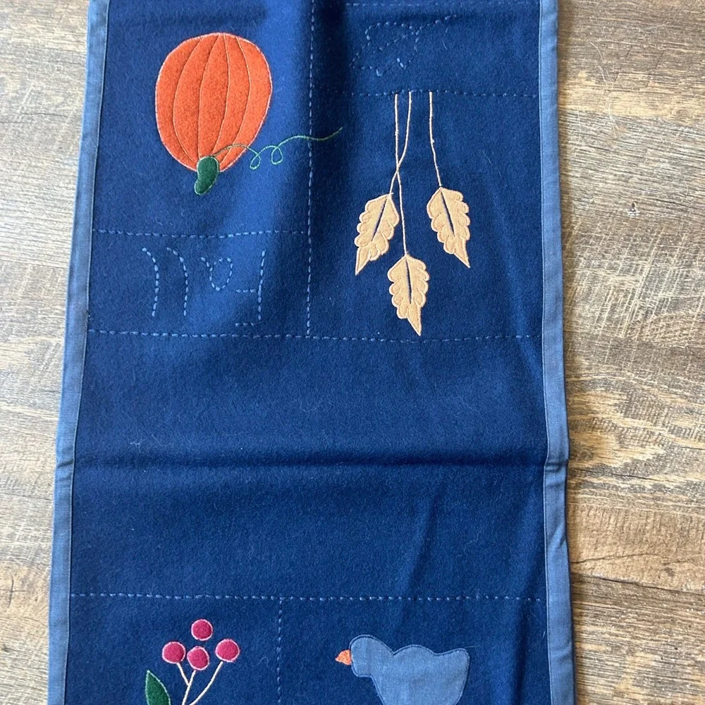 Sonoma Goods for Life Autumn Fall Felt Table Runner Navy Blue 52x12